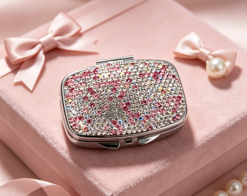 Rhinestone-Decorated Mini Metal Storage Case