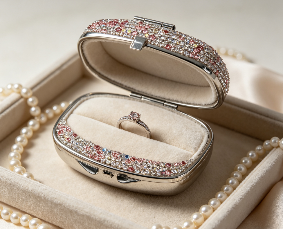 Rhinestone-Decorated Mini Metal Storage Case