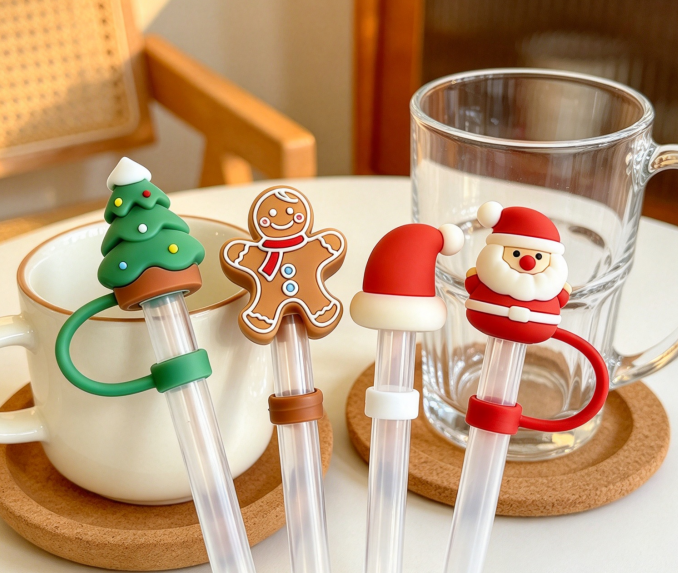 Food-Grade Silicone Straw Cap in Multiple Motifs