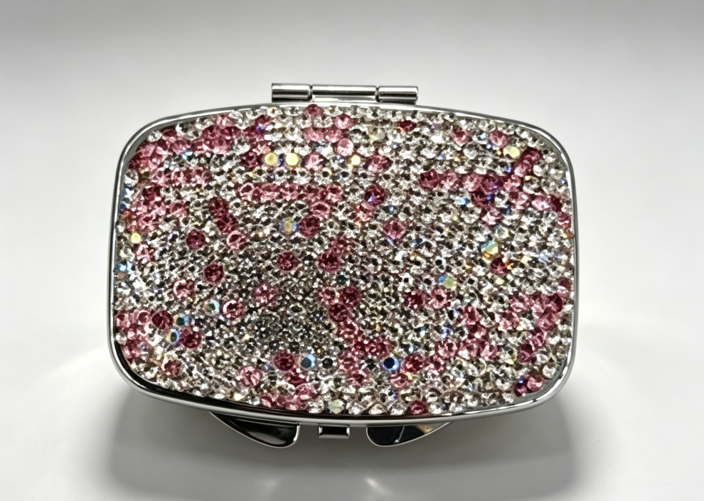 Rhinestone-Decorated Mini Metal Storage Case