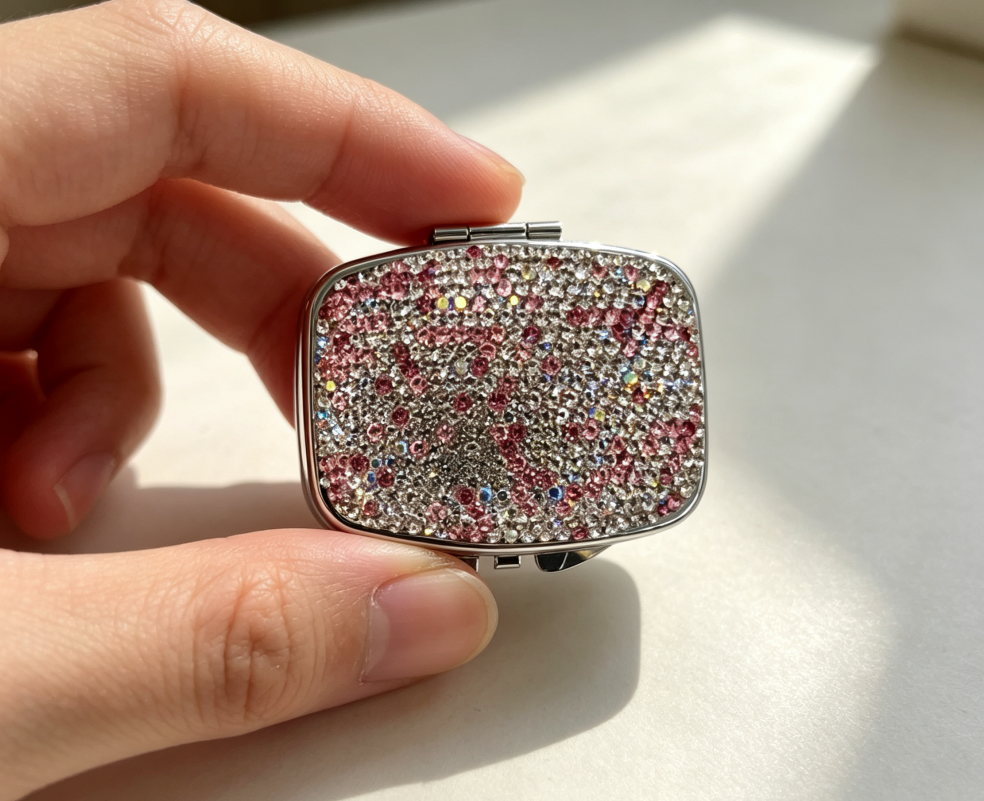 Rhinestone-Decorated Mini Metal Storage Case